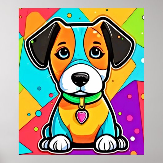 Kleurrijke Cartoon Puppy Art Print (Voorkant)