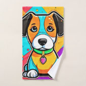 Kleurrijke Cartoon Puppy Art Print Bad Handdoek (Handdoek)