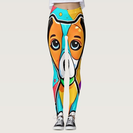 Kleurrijke Cartoon Puppy Art Print Leggings (Voorkant)