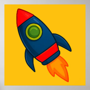 Kleurrijke Cartoon Rocket Ship Illustration Poster