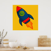 Kleurrijke Cartoon Rocket Ship Illustration Poster (Keuken)