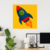Kleurrijke Cartoon Rocket Ship Illustration Poster (Thuiskantoor)