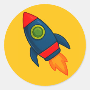 Kleurrijke Cartoon Rocket Ship Illustration Ronde Sticker