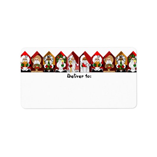 Kleurrijke Cartoon Santas Kerst Adresetiketten Etiket (Voorkant)