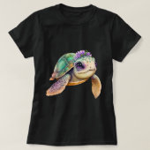 Kleurrijke Cartoon schildpad met bloemkroon T-shirt (Design voorkant)