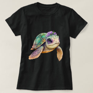 Kleurrijke Cartoon schildpad met bloemkroon T-shirt