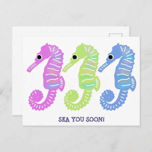 Kleurrijke Cartoon Seashorses Fish Custom Bericht Briefkaart (Voorkant / Achterkant)