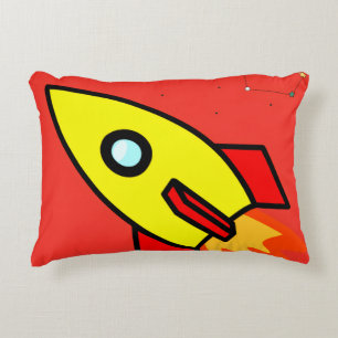 Kleurrijke Cartoon Space Adventure Rocket, UFO Accent Kussen