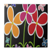 Kleurrijke Cartoon Style Flowers ・ Klein ・ Tile Tegeltje (Voorkant)