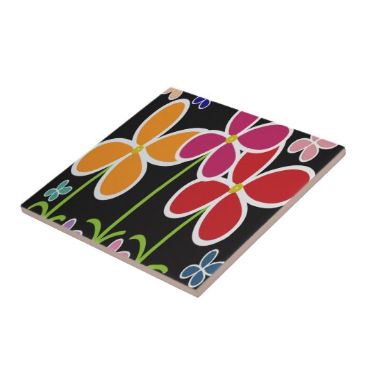 Kleurrijke Cartoon Style Flowers ・ Klein ・ Tile Tegeltje (Zijkant)