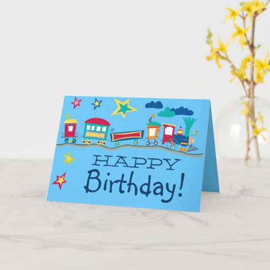 Kleurrijke cartoon trein vrolijke verjaardagskaart kaart (Gele Bloem)
