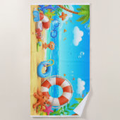 Kleurrijke Cartoon Tropical Beach Scene Strandlaken (Voorkant)