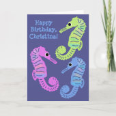 Kleurrijke Cartoon Zeepaardjes Vis Verjaardag Kaart (Voorkant)