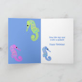 Kleurrijke Cartoon Zeepaardjes Vis Verjaardag Kaart (Binnen)