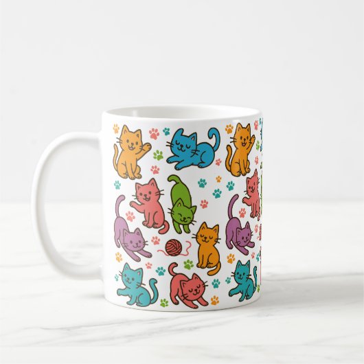 Kleurrijke Cartoonkattenpatroon Mok – Schattige Ka (Links)