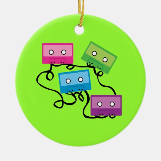 Kleurrijke Cassettebandjes Keramisch Ornament (Voorkant)
