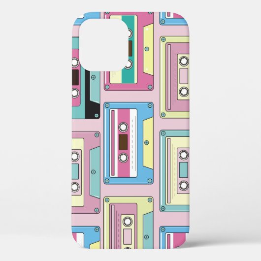 Kleurrijke cassettes, roze achtergrondpatroon. Case-Mate iPhone case (Achterkant)