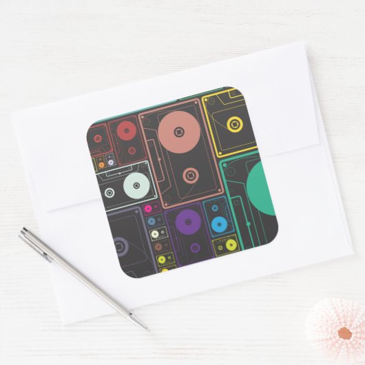 Kleurrijke Cassettes Vierkante Sticker (Envelop)