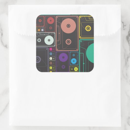 Kleurrijke Cassettes Vierkante Sticker (Tas)