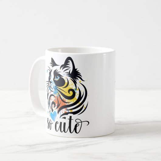 Kleurrijke Cat Art Mok - Zo Schattige koffiekopje  (Voorkant links)