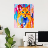 Kleurrijke Cat Art Print – levendig en gedurfd ont (Thuiskantoor)