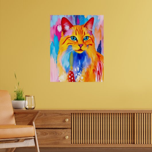 Kleurrijke Cat Art Print – levendig en gedurfd ont (Woonkamer 2)