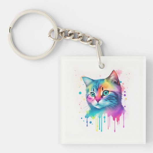 Kleurrijke cat art sleutelhanger (voorkant)