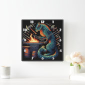 Kleurrijke Cat Blacksmith Forging Tools 's nachts Vierkante Klok (Huis)