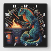 Kleurrijke Cat Blacksmith Forging Tools 's nachts Vierkante Klok (Voorkant)