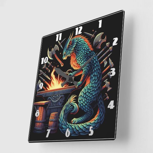 Kleurrijke Cat Blacksmith Forging Tools 's nachts Vierkante Klok (Hoek)