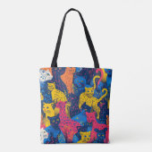 Kleurrijke Cat Collage Canvas tas (Achterkant)