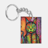 Kleurrijke Cat Custom Name Sleutelhanger (Voorkant Links)