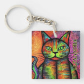 Kleurrijke Cat Custom Name Sleutelhanger (Voorkant)