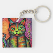 Kleurrijke Cat Custom Name Sleutelhanger (Achterkant)