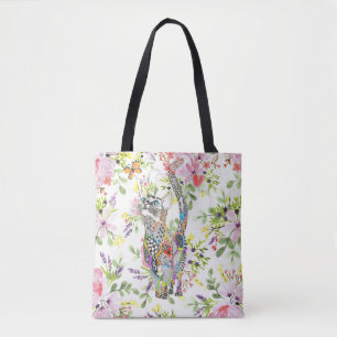 Kleurrijke Cat en Butterfly Floral Canvas tas