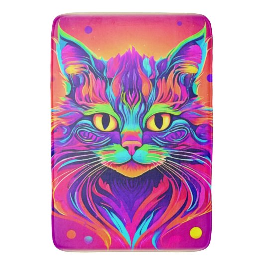 Kleurrijke Cat Head artwork Badmat (Voorkant Verticaal)