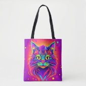 Kleurrijke Cat Head artwork Tote Bag (Voorkant)