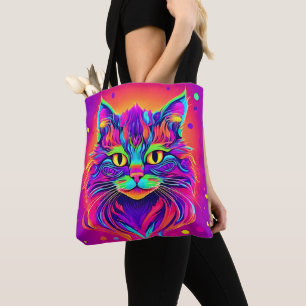Kleurrijke Cat Head artwork Tote Bag