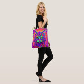 Kleurrijke Cat Head artwork Tote Bag (Op model)