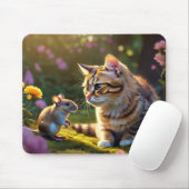 Kleurrijke Cat & Mouse met Bloemen Muismat (Met muis)