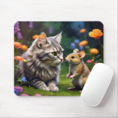 Kleurrijke Cat & Mouse met Bloemen Muismat (Met muis)