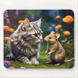 Kleurrijke Cat & Mouse met Bloemen Muismat