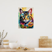 Kleurrijke Cat Silhouette Waterverf Wall Poster (Keuken)