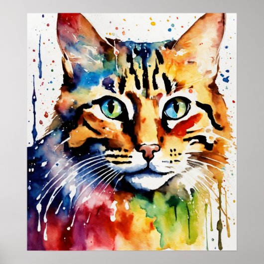 Kleurrijke Cat Silhouette Waterverf Wall Poster (Voorkant)