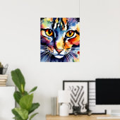 Kleurrijke Cat Silhouette Waterverf Wall Poster (Thuiskantoor)