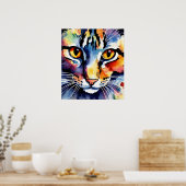 Kleurrijke Cat Silhouette Waterverf Wall Poster (Keuken)