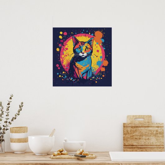 Kleurrijke Cat Silhouette Waterverf Wall Poster (Keuken)