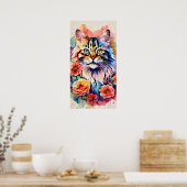 Kleurrijke Cat Silhouette Waterverf Wall Poster (Keuken)