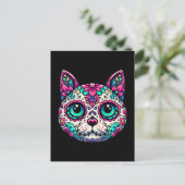 Kleurrijke Cat Sugar Skull Briefkaart (Staand voorkant)
