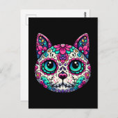 Kleurrijke Cat Sugar Skull Briefkaart (Voorkant / Achterkant)